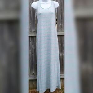 Stripe Maxi Tank Dress with Racerback in Gray and Mint Green